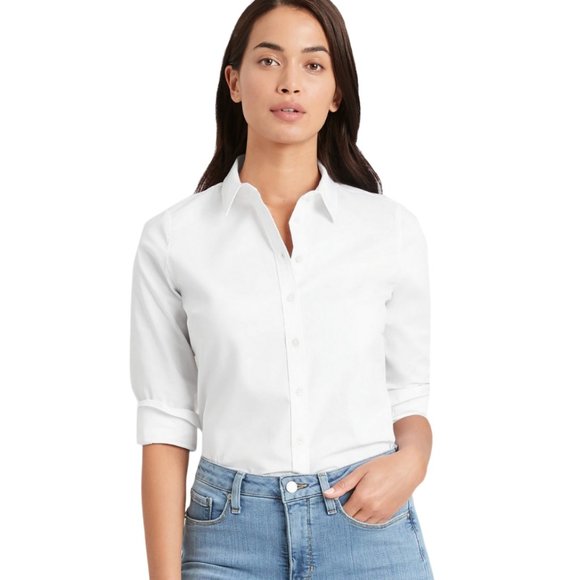 Banana Republic Tops - Banana Republic Riley Tailor Fit Pure White Button Down Dress Shirt Size 2